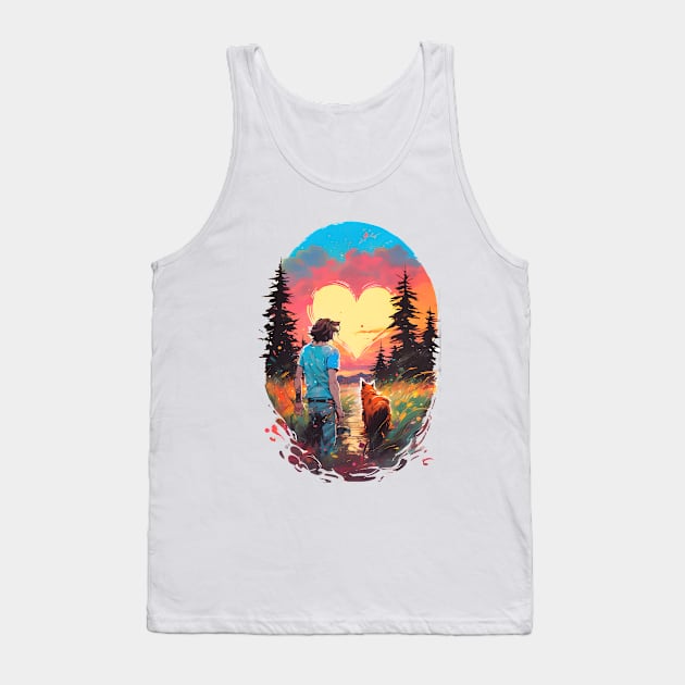 Heartfelt Journey: Boy and Dog Under the Sky Tank Top by AlexBRD